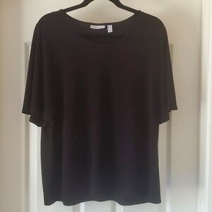 Susan Graver Liquid Knit Top, Scoop Neck, short-sleeved, Black, L